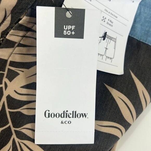 Goodfellow & Co Mens Board Shorts Leaf Print Size 42 Black Tan New - Picture 8 of 11